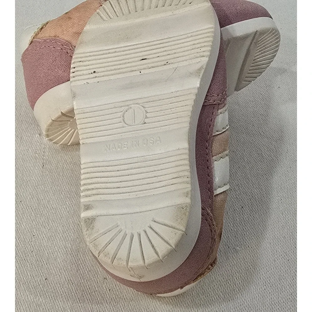 Baby Shoes Suede Pink & White Size 1‎ With Straps USA MADE Vintage